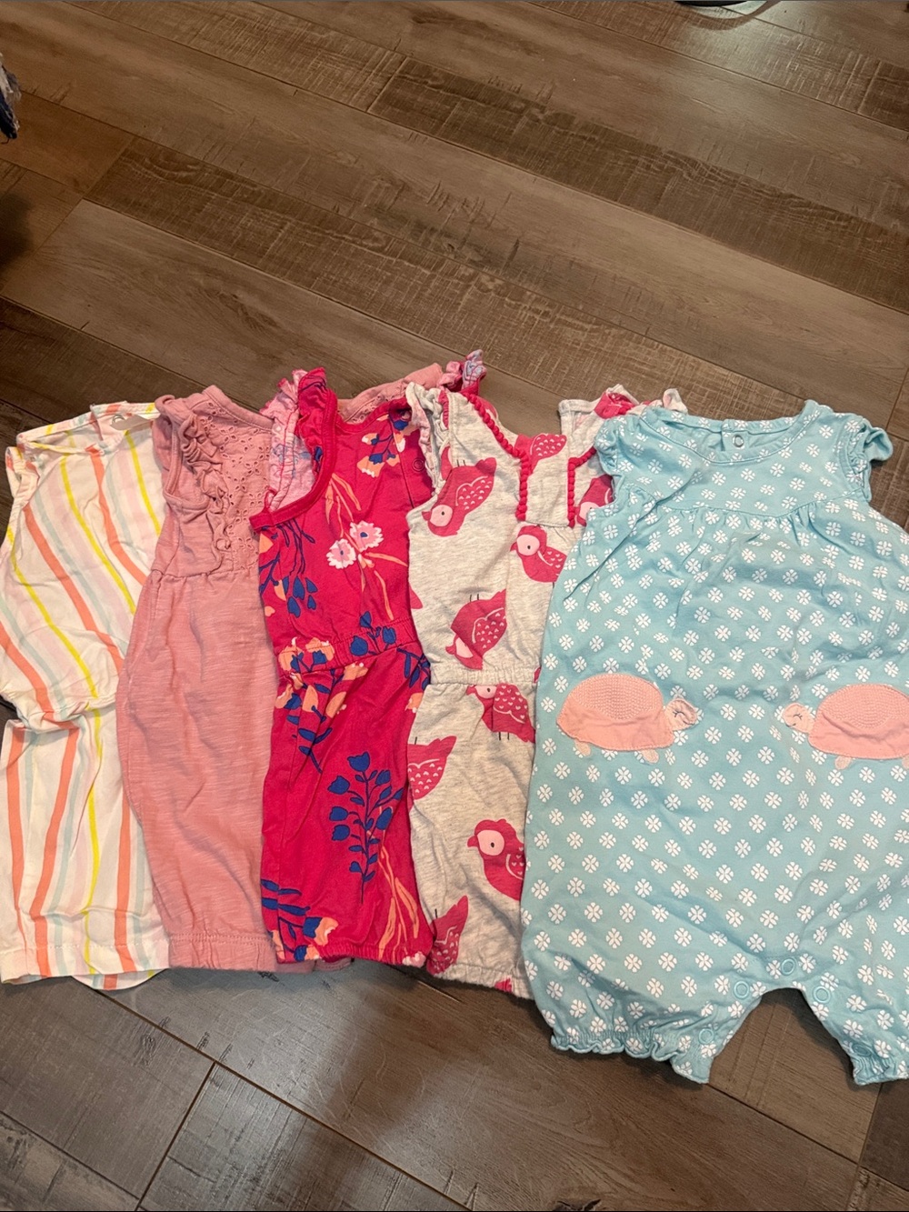 Girls Mixed Summer Rompers Lot in Pink, Coral, Red & Blue